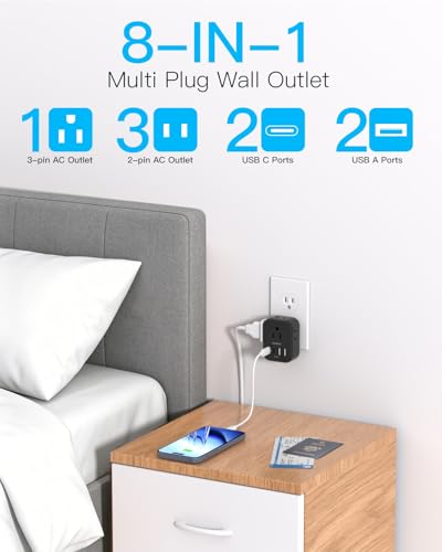 Travel Cruise Ship Essentials, Mini Multi Plug Wall Outlet Extender, Black - color: Black, size: 4AC,2C2A,15.5W