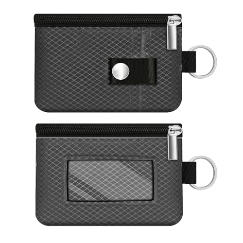 Minimalist RFID Blocking Small Wallet with ID Window,WaterResistant Zip Id Case Wallet with Lanyard Keychain for Cards,Cash,Travel,Women,Men (DarkGrey) - color: DarkGrey
