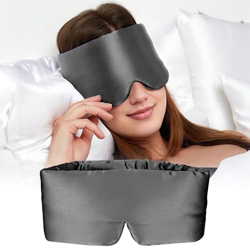 Silk Sleep Mask for Women and Men, Side Sleeper, 22 Momme Pure Mulberry Silk Total Blackout 100% Mulberry Eye Mask with Adjustable Headband Full Size, Eye Masks for Sleeping and Travel - color: Grey