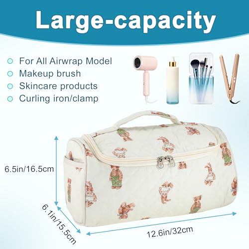 Quilted Travel Case Compatible, Toiletry Bag for Hair Curler Tools and Accessories, Hanging Case with Hook, Beige, 1 Pc - color: Bears