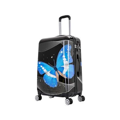 InUSA Prints PC/ABS Plastic 4-Wheel Spinner Luggage, Black Butterfly (IUAPC00M-BBU) - color: Black Butterfly, size: 24 Inch