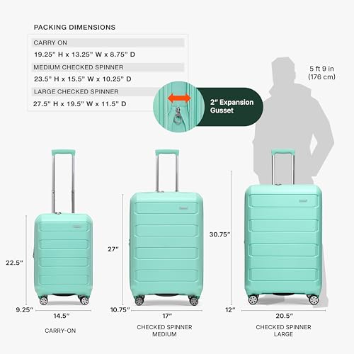 Traveler's Choice Pagosa Hardshell Expandable Luggage with Spinner Wheels, Mint, 2-Piece Set (22/27) - color: Mint, size: 2-Piece Set (22/27)