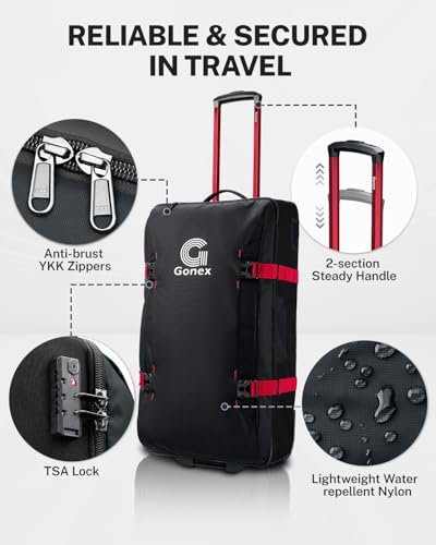 Gonex Rolling Duffle Bag with Wheels, Water-Repellent Nylon, 30 in, Black - color: Black & Red