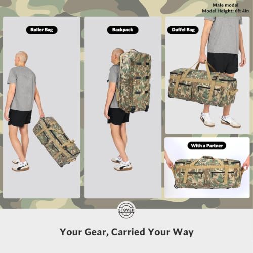 STOVER 45/80/100L U-Zip Rolling Duffel Bag with Wheels, X-Large Durable Travel Duffle + Toiletry Bag, Lay-Flat Opening, Packable w/Shoulder Straps- Use as Luggage or Backpack, Men/Women (Camouflage) - color: U-Zip Voyager Camouflage