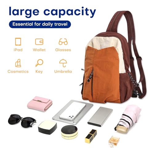 Convertible Crossbody Sling Purse – Lightweight Anti-Theft Daypack (Brown) - color: Brown