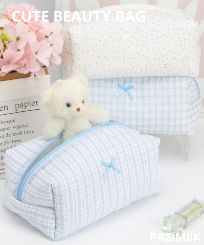 PAZIMIIK Cozy Makeup Bag for Women,Zipper Cosmetic Pouch,Plaid Blue - color: Plaid Blue