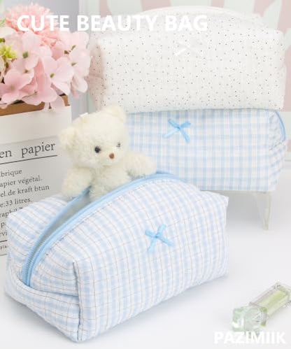 PAZIMIIK Cozy Makeup Bag for Women,Zipper Cosmetic Pouch,Plaid Blue - color: Plaid Blue