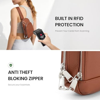 befen Genuine Leather Sling Bag for Women, Anti Theft Crossbody Chest Bags - color: Brown