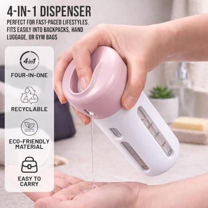 Travigo 4-in-1 Travel Dispenser Bottle Set, TSA Approved, Leak Proof, Reusable 1.4 oz. (40 mL) Toiletry Containers for Shampoo, Conditioner, Soap, Lotion, Skincare (2 Pack, Pink & Gray) - color: 2 Pack (Pink Gray)