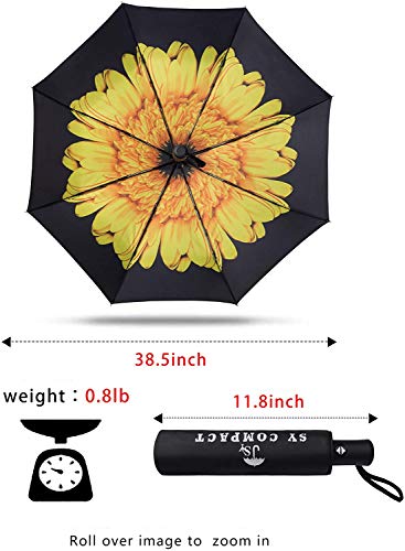 SY COMPACT Travel Umbrella - Windproof Automatic Compact Umbrellas for Rain - color: UPF-Flower yellow