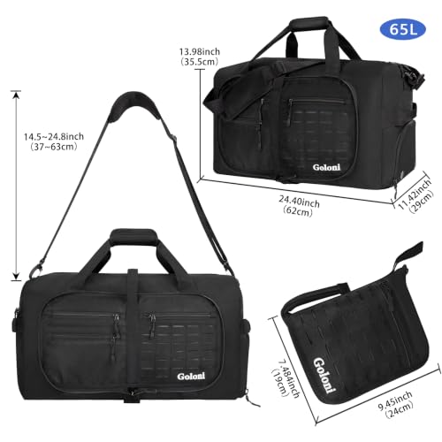 Goloni 65L Foldable Duffle Bag for Travel, Large Durable Travel Duffel Bag - color: All Black, size: 65L