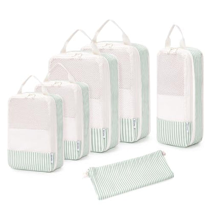 Narwey Compression Packing Cubes for Travel, Cute Luggage Organizer Bags - color: ZY-Mint Green Stripe