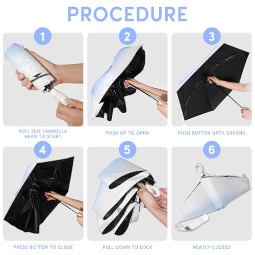 Mini Travel Umbrella Small Umbrella for Travel UV Parasol Compact Foldable - color: 2 Pieces Blue