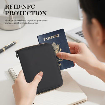 CoBak Passport Holder Cover with Safe Zipper Closure - color: Black