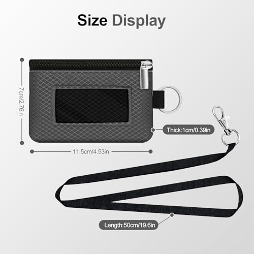 Minimalist RFID Blocking Small Wallet with ID Window,WaterResistant Zip Id Case Wallet with Lanyard Keychain for Cards,Cash,Travel,Women,Men (DarkGrey/Black) - color: DarkGrey/Black