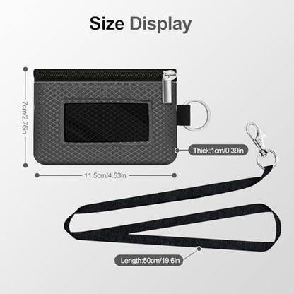 Minimalist RFID Blocking Small Wallet with ID Window,WaterResistant Zip Id Case Wallet with Lanyard Keychain for Cards,Cash,Travel,Women,Men (DarkGrey/Black) - color: DarkGrey/Black