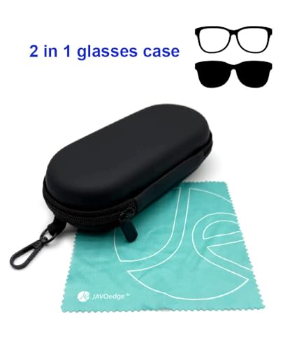 JAVOedge 2-in-1 Hard EVA Shell Zipper Eyeglass Case & Sunglasses with Metal Hook – Shockproof Protector Travel Case