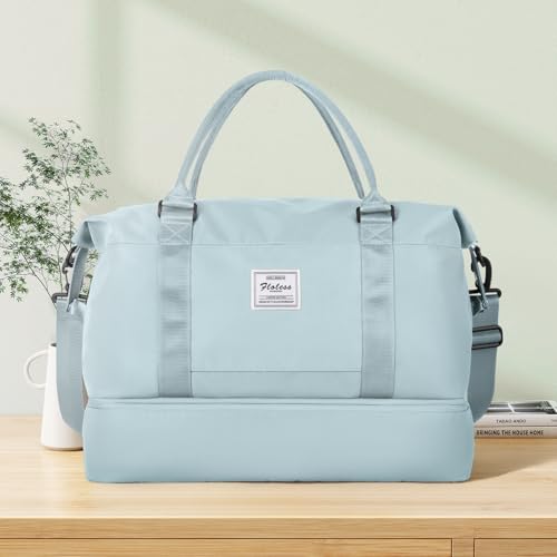 Travel Duffel Bag with Shoes Compartment, Weekender Bags for Women - color: B-Light Blue, size: Large