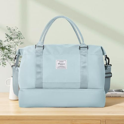 Travel Duffel Bag with Shoes Compartment, Weekender Bags for Women - color: B-Light Blue, size: Large
