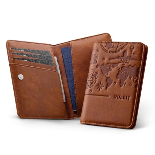 VULKIT Passport Holder Magnetic Closure RFID Blocking Travel Wallet Passport Book Cover Boarding Pass Holder Travel Essentials - color: Brown