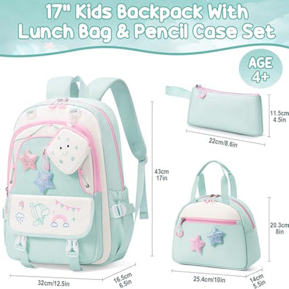 Fimibuke Kids Backpacks for Girls, 4 PCS Cute Bookbag Set for School Green - color: Mint Green