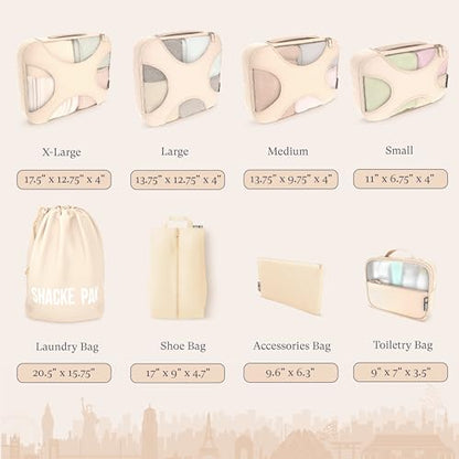 Shacke 8 Set Packing Cubes for Travel, Shoe & Toiletry Bags (Cream) - color: 8 Set - Cream, size: Set of 8