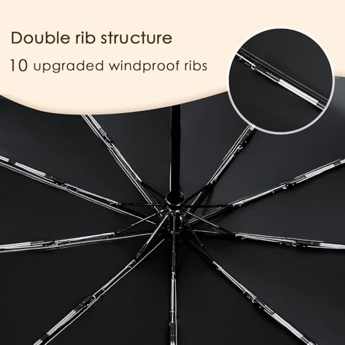 Fogkey 2-Pack Windproof, Waterproof, UV-Blocking Portable Travel Umbrella, Compact Sun & Rain Folding Umbrella, Double Rib Structure, Large Auto Open and Close Car Umbrella - color: PINK+CYAN
