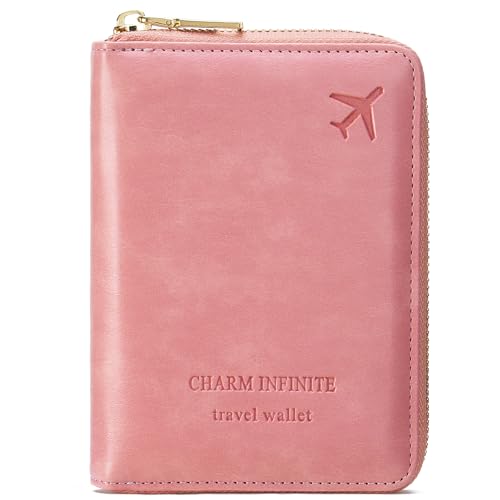 Travel Passport Wallet RFID Blocking Passport Holder-Women and Men with Zippered Ladies Passport Cover - color: H-Light Pink
