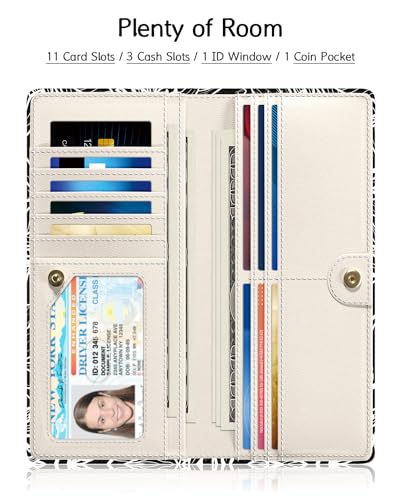 Nipichsha Womens Wallet, RFID Slim Wallets for Women, Thin Ladies Credit Card Holder Purse, Cute Leather Bifold Clutch Billfold with 11 Card Slots & ID Window, Black White Leaf - color: Black White Leaf