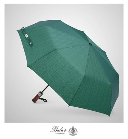 Balios Folding Umbrella Lux Hardwood Handle Auto Open Close - color: Herringbone Jade Green