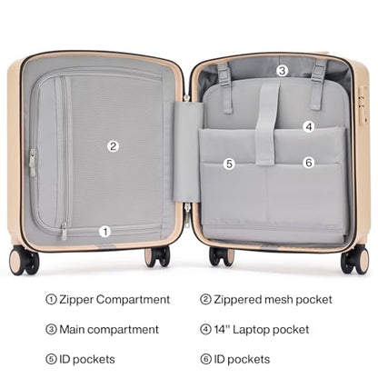 Hanke 16 Inch Underseat Small Carry On Luggage, Hard Shell with TSA Lock - color: Cuba Sand, size: 16 Inch
