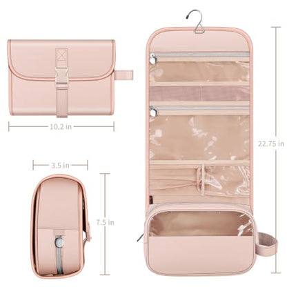 FINTIE Hanging Toiletry Bag Portable Travel Cosmetic Makeup Organizer - color: Pink