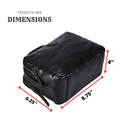 Leather Toiletry Bag Dopp Kit for Men Women Travel Shaving Pouch Organiser - color: Black