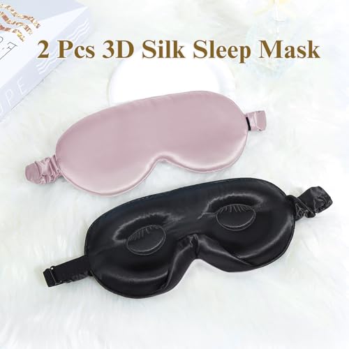 BeeVines 22 Momme Silk Sleep Mask, 3D Contoured Eye Masks for Women(2 Pack)
