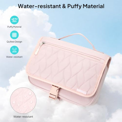 TOPEAST Quilted Travel Toiletry Bag for Women,Detachable Hanging Makeup Bag - color: Pink