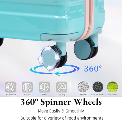 3-Piece Luggage Set 20/24/28’’ Hard-shell with 360° Spinner Wheels, Gradient Color Suitcase with Combination Lock, Lightweight PC Material, (Blue + Pink) - color: Pink-Light Blue Gradient, size: 3-Piece Set(20''&24''&28'')