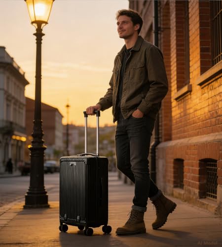 feilario Hardside Carry On Luggage, Zipper Closure, TSA Lock, USB Port - color: A-Jet Black (with zipper closure)