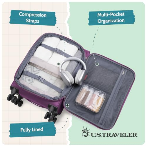 U.S. Traveler Rio Lightweight Softside Rolling Carry-on Suitcase, 4-Wheel Single, Purple - color: Purple, size: 22"