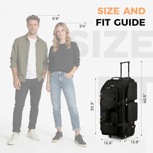Searock 90L Rolling Duffle Bag with Wheels and Handle - color: Black