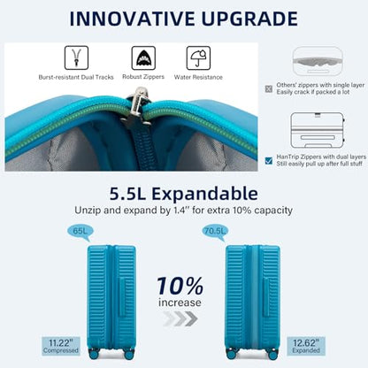 HanTrip Hard Case 24 Inch Check in Luggage with Wheels, Caribbean Blue - color: Caribbean Blue, size: Expandable 24 Inch