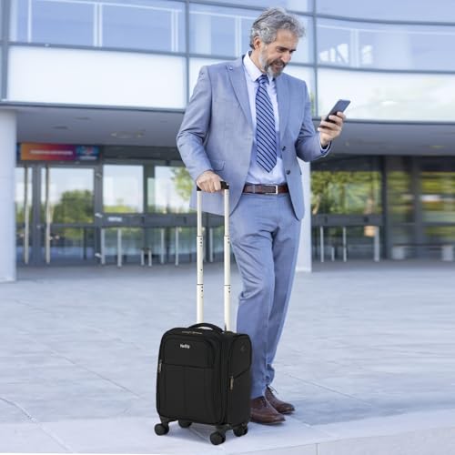 HanTrip 16 Inch Underseat Small Carry On Luggage with Spinner Wheels, Black - color: Black