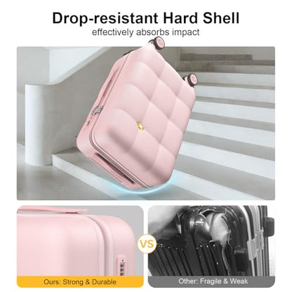 MGB Carry On Luggage 22x14x9 Airline Approved, Lightweight PC Hardside Suitcase with 360° Spinner Wheels & TSA Lock, Scratch Resistant for Travel & Business - Pink - color: Light Pink, size: 20 Inch