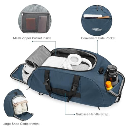 40L/70L 3-Way Duffle Bag Gym Sport Duffel Backpack Shoe Compartment - color: Dark Blue