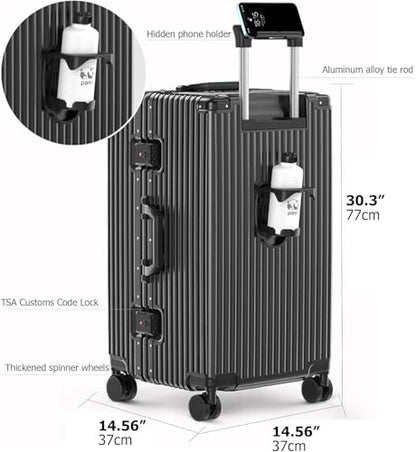 feilario Super Large Aluminum Frame Checked Luggage, Removable Wheels - color: A2-Jet Black, size: 30in
