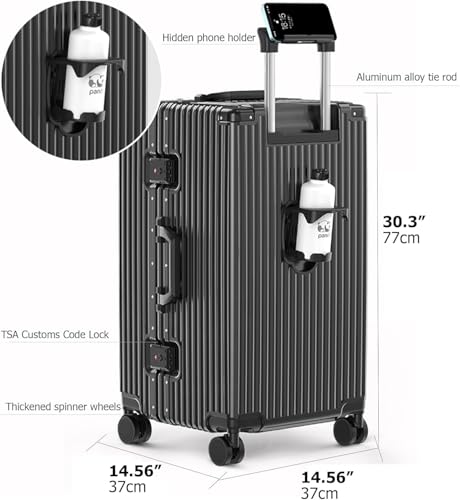feilario Super Large Aluminum Frame Checked Luggage, Removable Wheels - color: A2-Jet Black, size: 30in