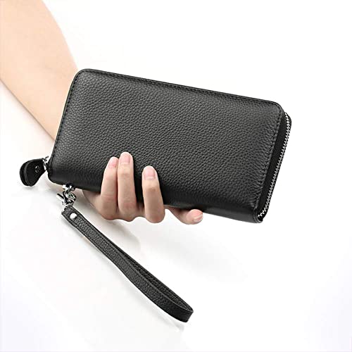 Moflycom Womens Wallet RFID Blocking Genuine Leather Zip Clutch Wristlet - color: Black