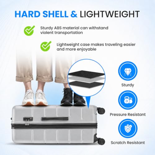Simple Deluxe 3-Piece Luggage Sets Hardside Carry On Luggage | ABS Hard Shell Expandable Suitcase with TSA Lock Spinner Wheels, 3-Piece Set (20/24/28), Light Grey - color: Light Grey, size: 3-Piece Set (20/24/28)