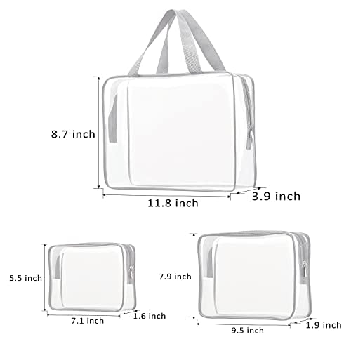 3pcs Crystal Clear Cosmetic Bags TSA Approved Travel Makeup Toiletry Bag - color: 3pcs Gray-1 large, 1 medium, 1 small, size: 1 large, 1 medium, 1 small
