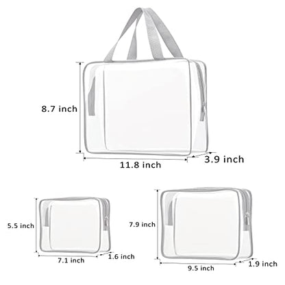 3pcs Crystal Clear Cosmetic Bags TSA Approved Travel Makeup Toiletry Bag - color: 3pcs Gray-1 large, 1 medium, 1 small, size: 1 large, 1 medium, 1 small