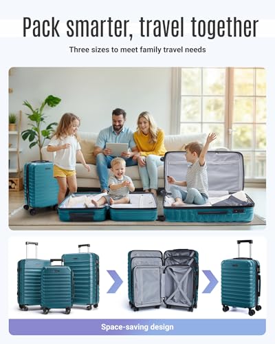 LIGHT FLIGHT Luggage Sets 3 Pcs Suitcase with Wheels,20"/24"/28", Teal Blue - color: Teal Blue, size: X Large